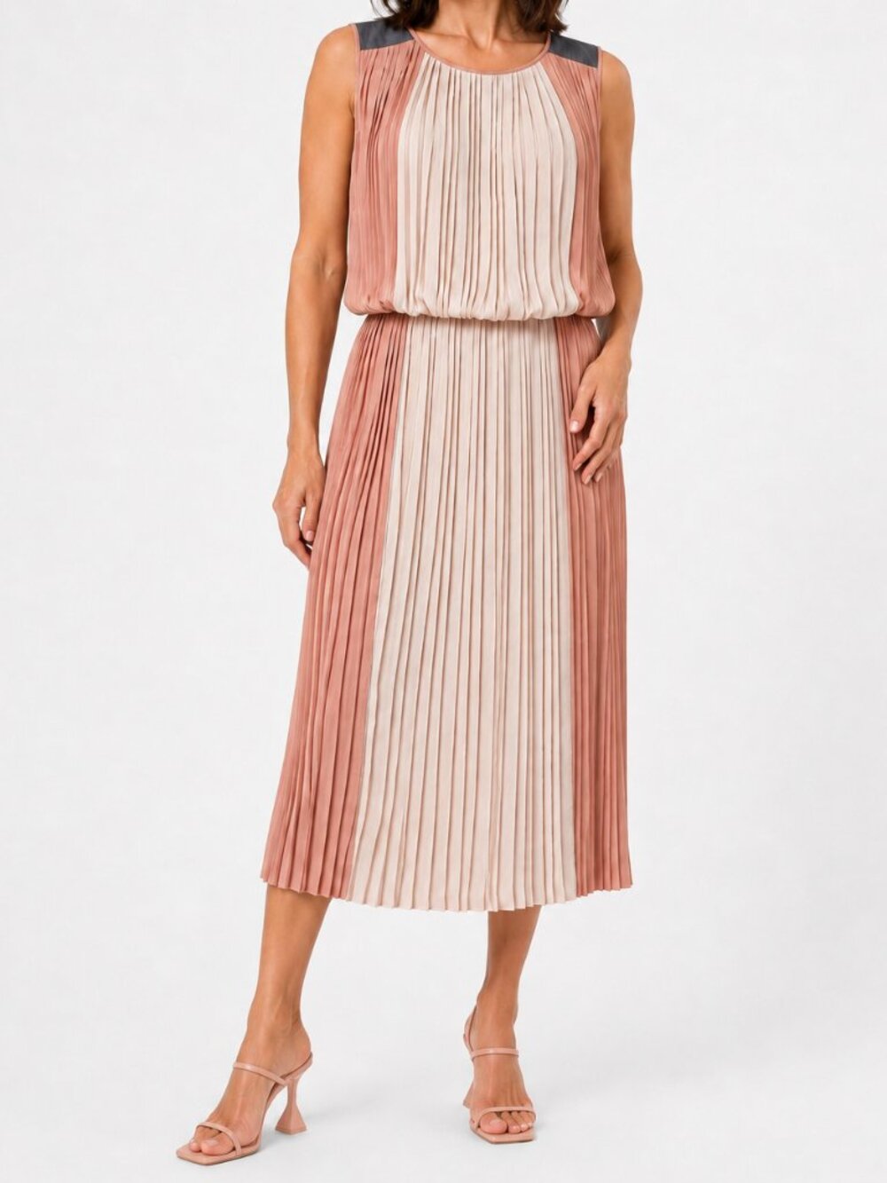 BCBGMAXAZRIA Blush Pink Ombré Pleated Blouson Midi Dress Size 6